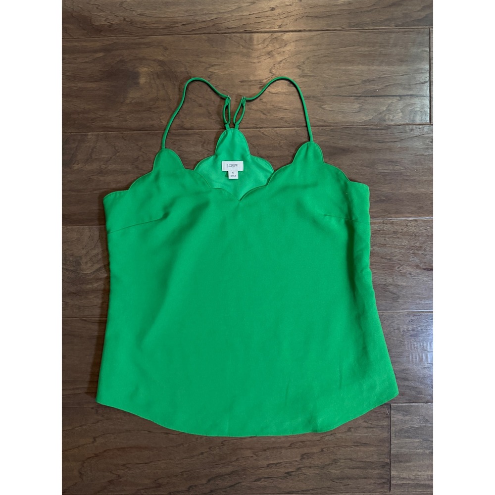 J.Crew Scalloped Cami Top Green Adjustable Spaghetti Straps Size 6